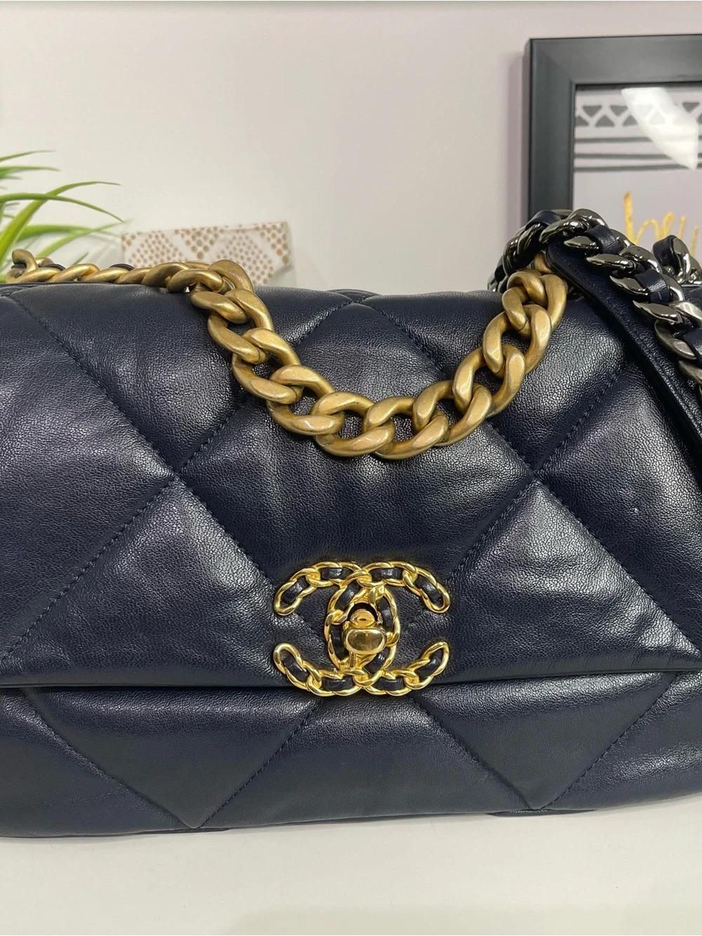 CHANEL 19 Small Quilted Shoulder Bag in Navy